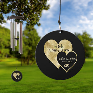 Gold And Black Hearts Wedding Anniversary Wind Chime