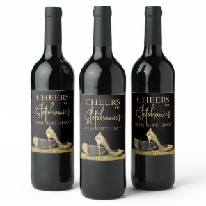 Gold and Black High Heel Shoes Cheers Custom  Wine Label