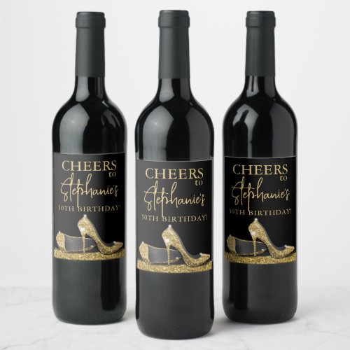 Gold and Black High Heel Shoes Cheers Custom  Wine Label