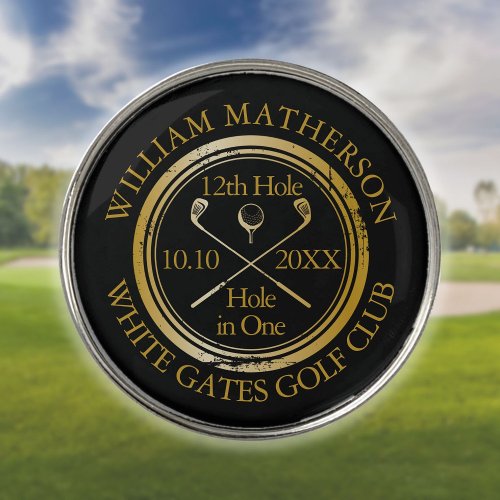 Gold And Black Hole in One Personalized Golf Ball Marker