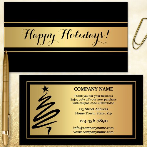 Gold and Black Holidays Thank You Business Card