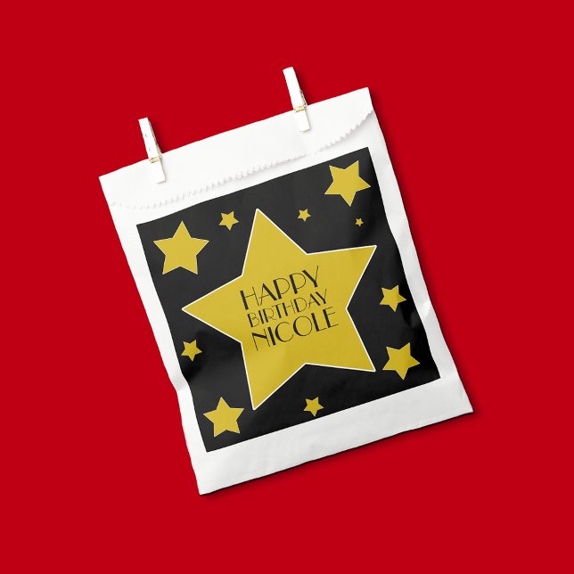 Gold And Black Hollywood Stars Birthday Favor Bag (Creator Uploaded)
