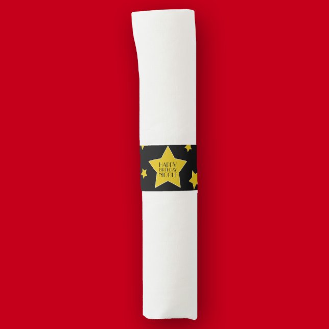Gold And Black Hollywood Stars Birthday Napkin Bands (Creator Uploaded)