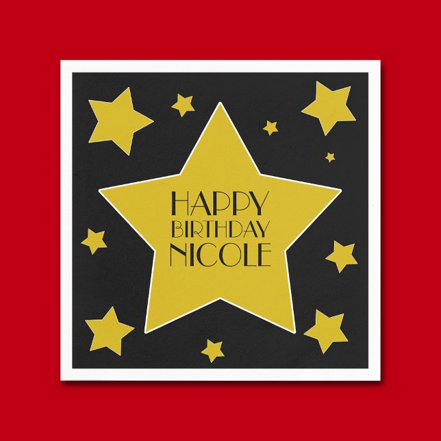 Gold And Black Hollywood Stars Birthday Paper Napkins (Creator Uploaded)