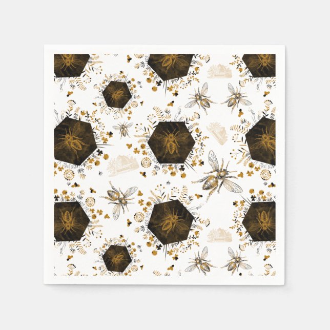 Gold and Black Honey Bee Napkins (Front)