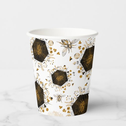 Gold and Black Honey Bee Paper Cups