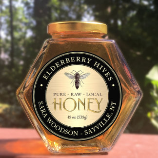 Gold and Black Honey Label with Vintage Queen Bee