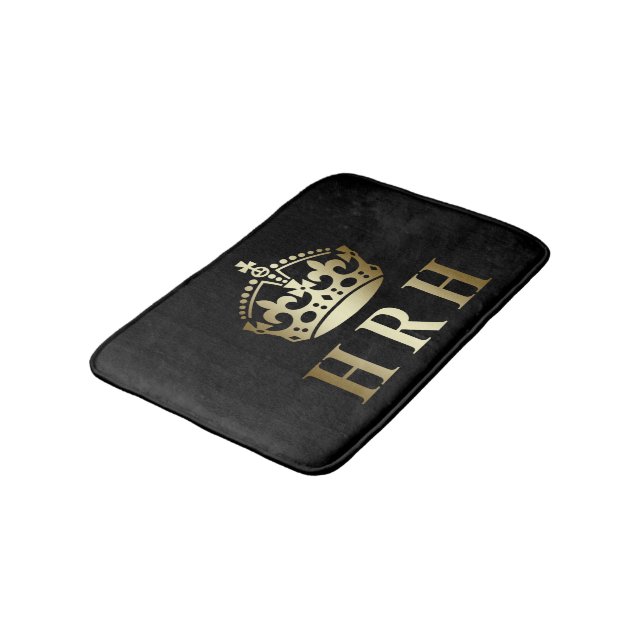 Gold And Black HRH Royal Crown Bath Mat (Angled)