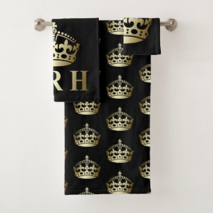 Gold and Black HRH Royal Highness Crown Bath Towel Set