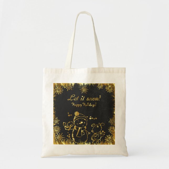 Gold And Black Illustration- Merry Christmas Tote Bag (Front)