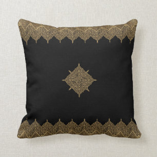 Gold and Black Indian Motif Throw Pillow