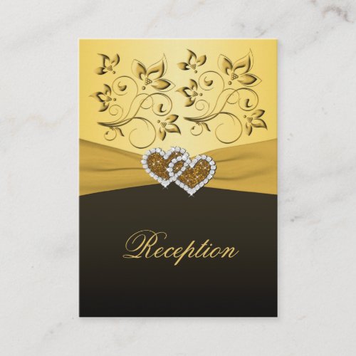 Gold and Black Joined Hearts Reception Card Business Cards