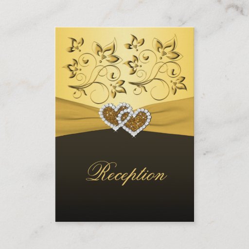 Customizable Gold and Black Joined Hearts Reception Card Business Cards