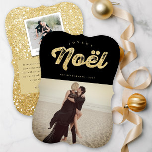 Gold And Black Joyeux Noel Stylish Christmas Photo Holiday Card