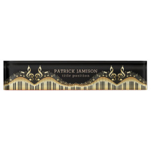 Gold And Black Keyboard And Clef Desk Name Plate