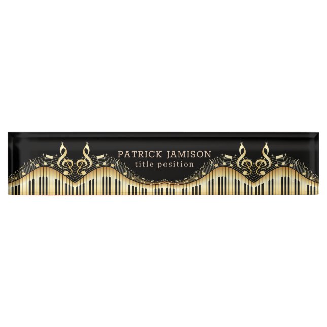 Gold And Black Keyboard And Clef Desk Name Plate (Front)