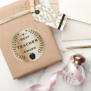 Gold and Black Laurel Wreath Best Teacher Award Classic Round Sticker