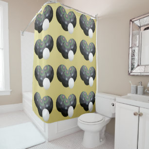 Gold And Black Lawn Bowls Pattern, Shower Curtain