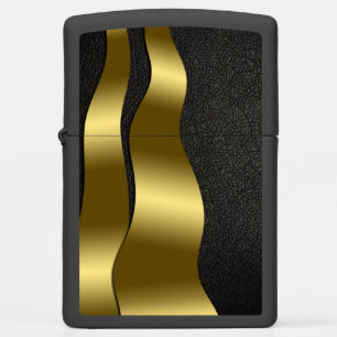 Gold and Black Leather Look, Zippo Pocket Lighter