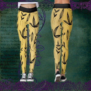 Gold and Black Leaves Chic Modern Art Minimalist  Leggings