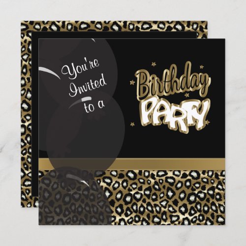 Gold and Black Leopard Birthday Party Invitation