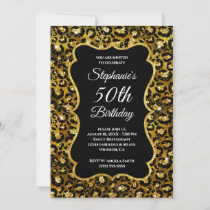 Gold and Black Leopard Glam 50th Birthday Invitation
