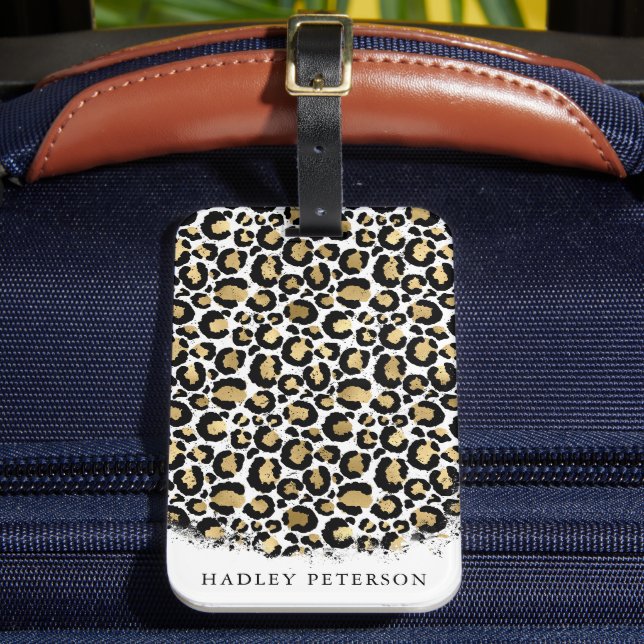 Gold and Black Leopard Print Luggage Tag (Front Insitu 2)