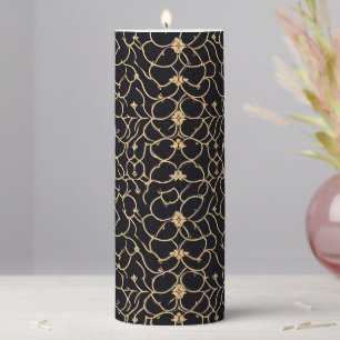 Gold and Black Line Pattern Pillar Candle