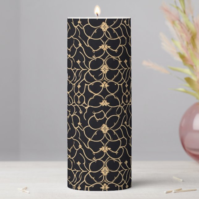 Gold and Black Line Pattern Pillar Candle (In Situ)