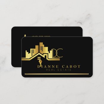 Gold And Black Logo Real Estate Business Card by SharonCullars at Zazzle