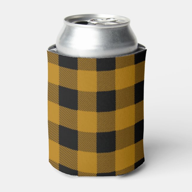 Gold and Black Lumberjack Plaid Can Cooler (Can Front)