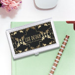 Gold and Black Luxury Vintage Baroque Classic  Business Card Case<br><div class="desc">Classy customizable business card holder design on a black backdrop with faux gold ornaments. The text is completely editable.</div>