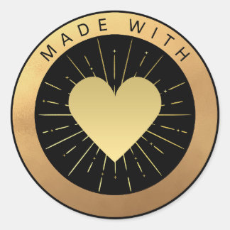 Gold and Black "Made with Love" Luxury Elegant  Classic Round Sticker