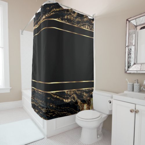 Gold and Black Marble Design Shower Curtain