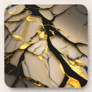 Gold and Black Marble Effect in Cream Tones Beverage Coaster
