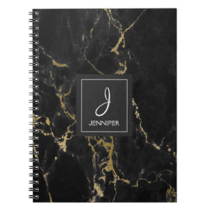 Gold and Black Marble Monogram Notebook