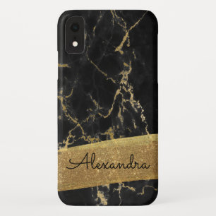 Gold and Black Marble with Gold Foil and Glitter iPhone XR Case