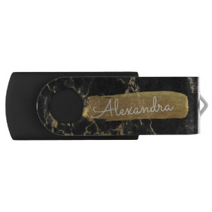 Gold and Black Marble with Gold Foil and Glitter USB Flash Drive