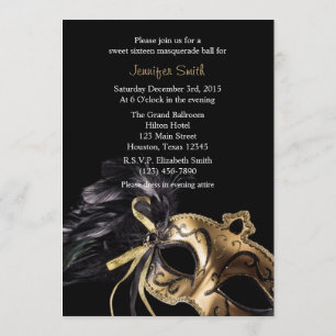 Gold and Black Masquerade Sweet 16 Ball Invitation