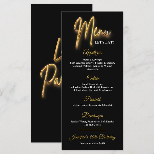 Gold and Black Menu 3d Gold Tex Minimalist Design (Front/Back)