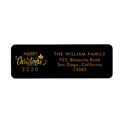 Gold and Black Merry Christmas 2018 Return Address Label
