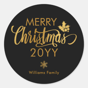 Gold and Black Merry Christmas Custom Holiday  Classic Round Sticker