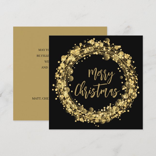 Gold and Black Merry Christmas Greeting Card (Front/Back)
