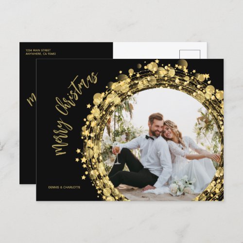 Gold and Black Merry Christmas Holiday Postcard