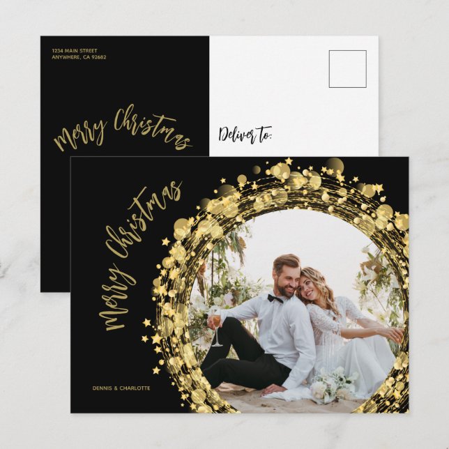 Gold and Black Merry Christmas Holiday Postcard (Front/Back)