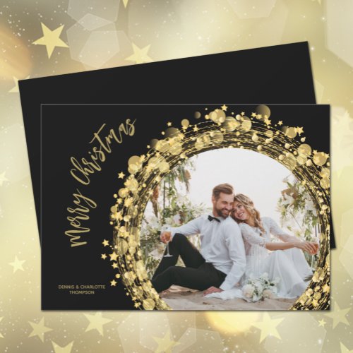 Gold and Black Merry Christmas Photo Holiday Card