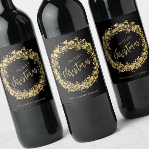Gold and Black Merry Christmas Wine Label