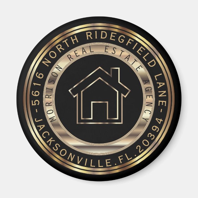 Gold and Black Metal Realtor Design Magnet (Front)
