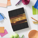 Gold and black metallic geometric design iPad smart cover<br><div class="desc">Image of shiny metallic gold stripes with black metallic geometric background.
Optional monogram</div>
