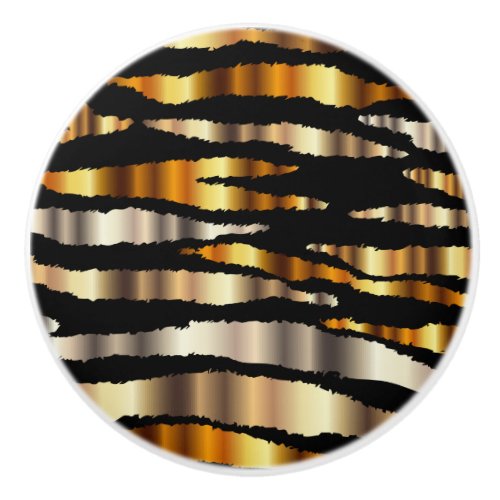 Gold and Black Metallic Zebra Stripes Ceramic Knob
